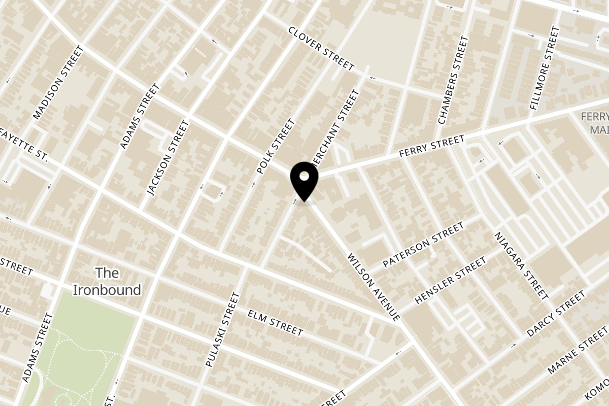 Map showing the location of Five Corners Ristorante on 10 Wilson Ave in Newark